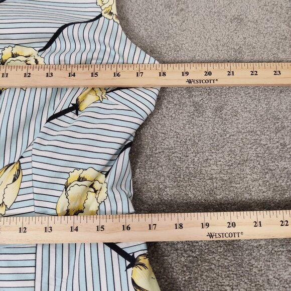 Talbots Women's Dress Sz 12 White Blue Striped Yellow Floral Cotton Pleats Lined - Picture 8 of 9